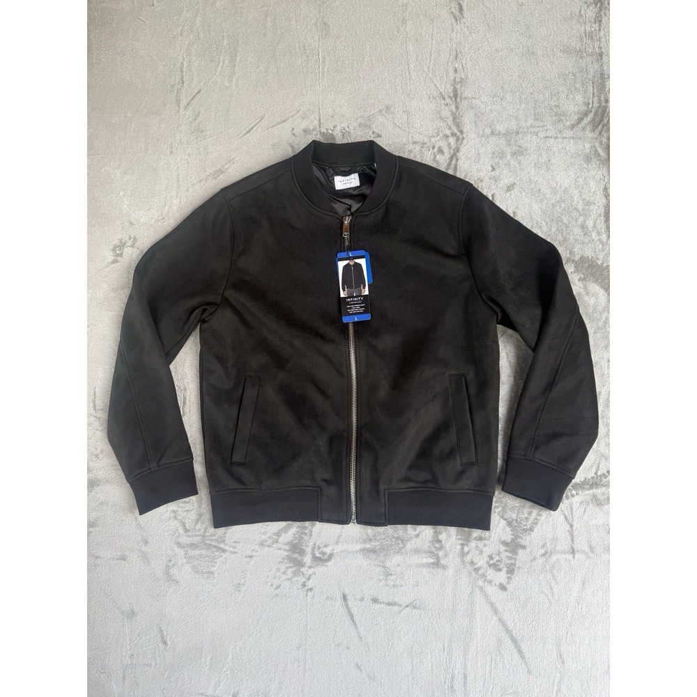 Infinity Men's Faux Suede Bomber Jacket Heavyweight‎ Ribbed Cuff S - Black Large